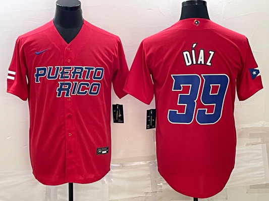 Men's 2023 World Baseball Classic #39 Edwin Diaz Puerto Rico Red Jersey1