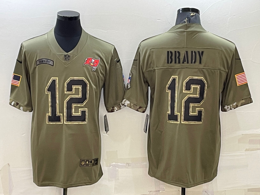 Men's Tampa Bay Buccaneers Tom Brady #12 Olive 2022 Salute To Service Retired Player Limited Jersey1