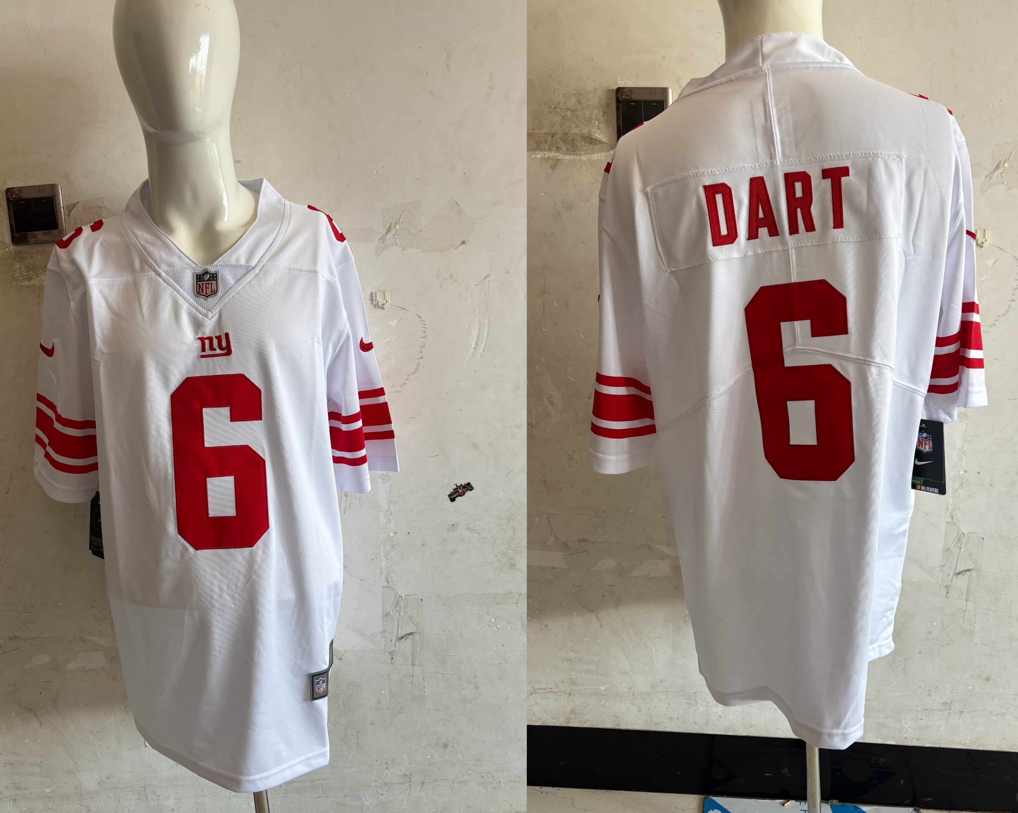 Men's New York Giants Jaxson Dart #6 White Game Player Jersey