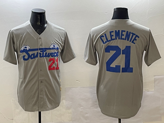 Men's Santurce Crabbers Roberto Clemente #21 Gray Puerto Rico Baseball Jersey1