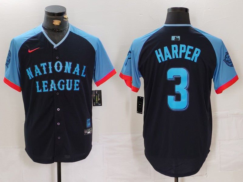 Men's National League Bryce Harper #3 Navy 2024 MLB All-Star Game Limited Player Jersey1