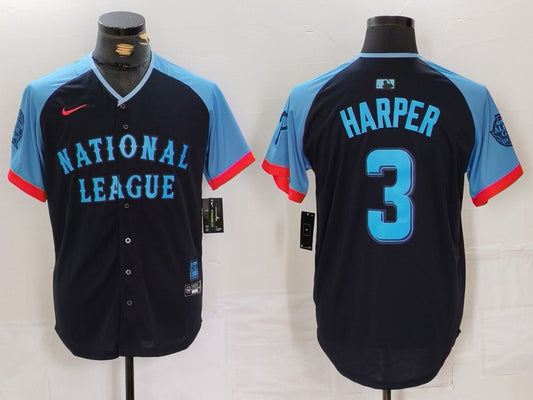 Men's National League Bryce Harper #3 Navy 2024 MLB All-Star Game Limited Player Jersey1
