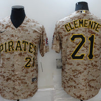 Men's Pittsburgh Pirates Roberto Clemente #21 Camouflage Game Jersey1