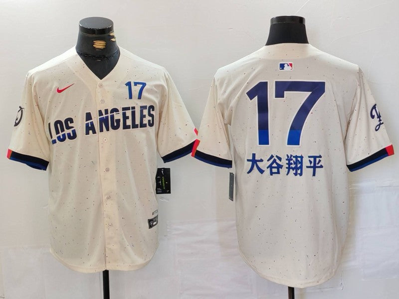 Men's Los Angeles Dodgers Shohei Ohtani #17 Cream 2024 City Connect Game Jersey1