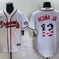 Men's Atlanta Braves Ronald Acuna Jr. #13 White USA 250 Fourth of July Home Stadium Jersey