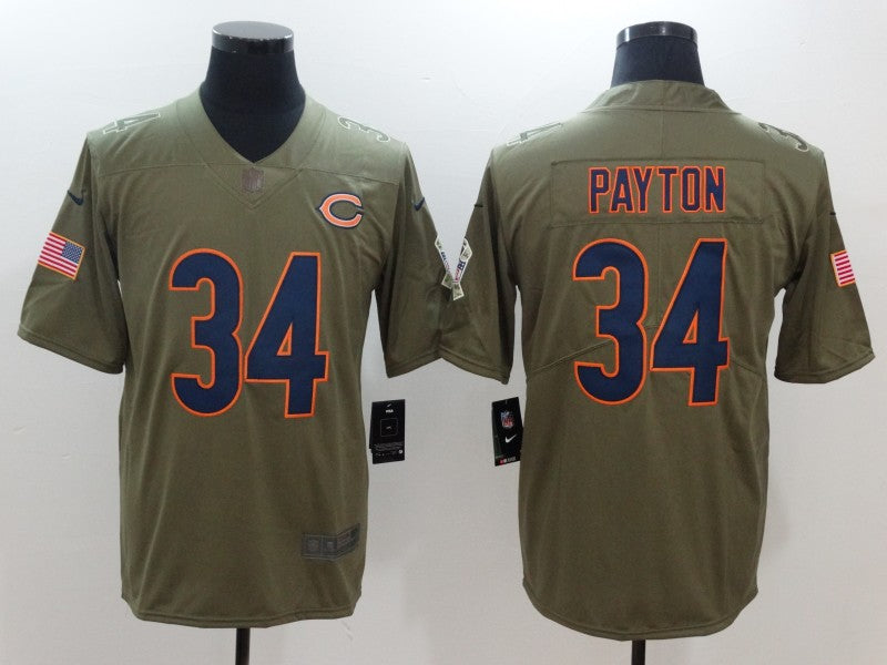 Men's Chicago Bears Walter Payton #34 Army Green Game Jersey1