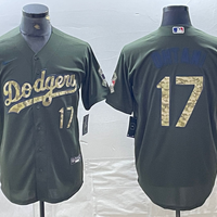 Men's Los Angeles Dodgers Shohei Ohtani #17 Army Green Game Jersey1