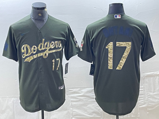 Men's Los Angeles Dodgers Shohei Ohtani #17 Army Green Game Jersey1