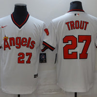 Men's Los Angeles Angels Mike Trout #27 White Printed Baseball Jersey1