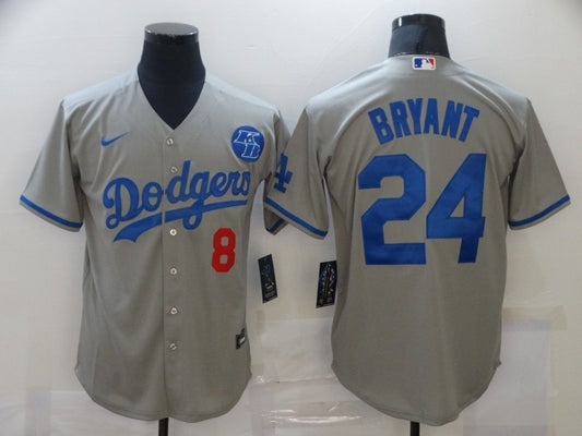 Men's Los Angeles Dodgers Kobe Bryant #8-24 Gray Replica Player Jersey1