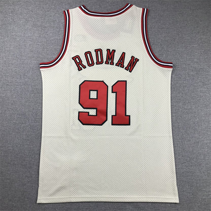 Men's Chicago Bulls Dennis Rodman #91 Cream Hardwood Classics Swingman Jersey1
