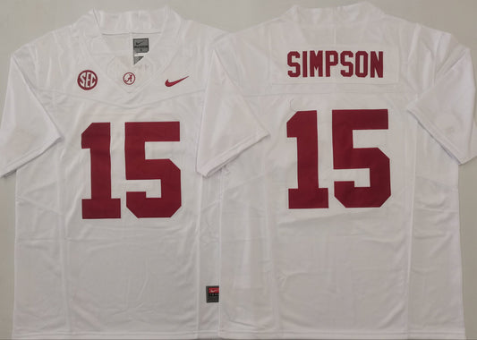 Men's Alabama Crimson Ty Simpson #15 White Player Jersey