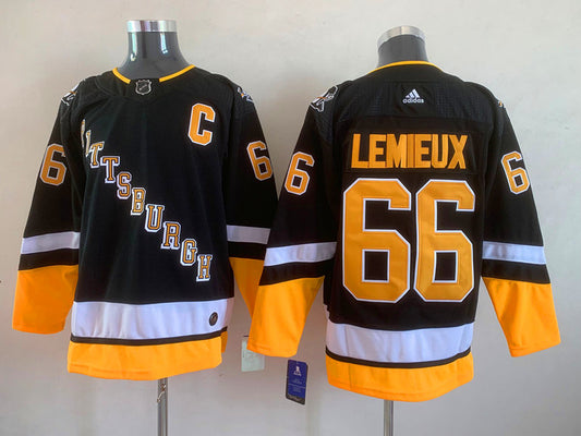 Men's Pittsburgh Penguins Mario Lemieux #66 Black Player Jersey1
