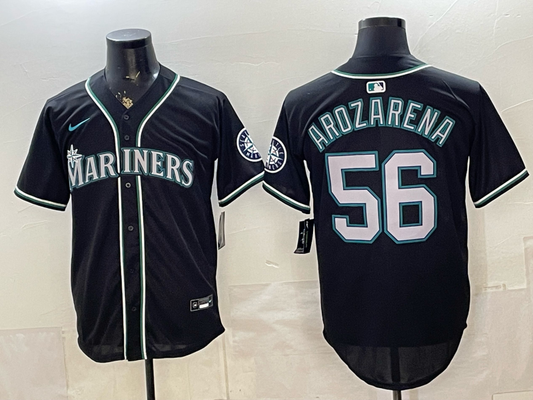 Men's Seattle Mariners Randy Arozarena #56 Fashion Replica Black Out Jersey