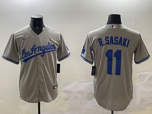 Men's Los Angeles Dodgers Roki Sasaki #11 Gray Alternate Replica Team Jersey1