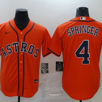 Men's Houston Astros George Springer #4 Orange Replica Baseball Jersey1