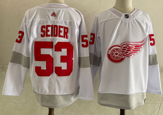 Men's Detroit Red Wings Moritz Seider #53 White Breakaway Player Jersey1