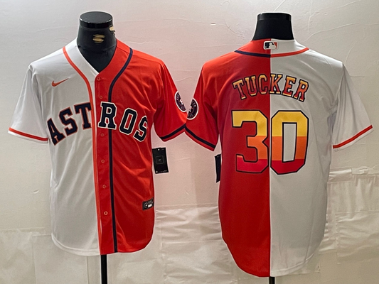 Men's Houston Astros Kyle Tucker #30 White/Orange Replica Player Jersey1