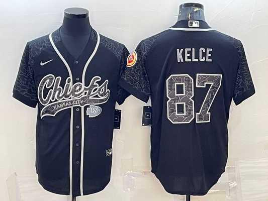 Men's Kansas City Chiefs Travis Kelce #87 Black RFLCTV Limited Jersey1 Joint Edition