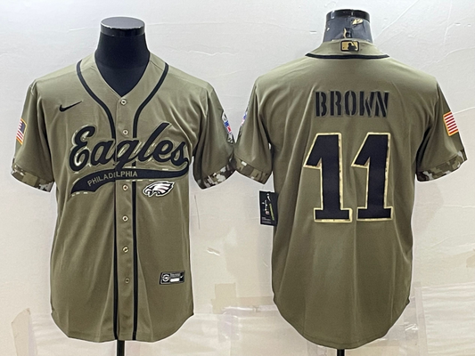 Men's Philadelphia Eagles A.J. Brown #11 Olive 2022 Salute To Service Limited Jersey1 Joint Edition
