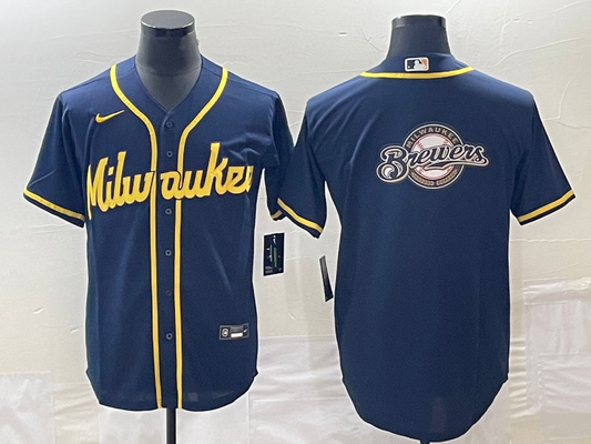 Men's Milwaukee Brewers Navy Replica Team Jersey1
