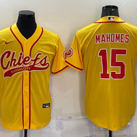 Men's Kansas City Chiefs Patrick Mahomes #15 Gold Game Jersey1 Joint Edition
