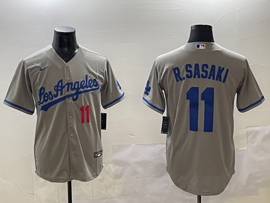 Men's Los Angeles Dodgers Roki Sasaki #11 Gray Alternate Replica Player Jersey1