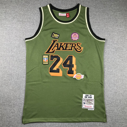 Men's Los Angeles Lakers Kobe Bryant #24 Army Green 1996-97 Hardwood Classics Swingman Jersey1
