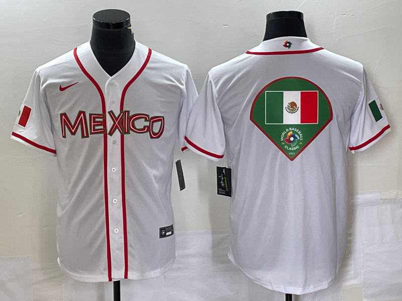 Men's 2023 World Baseball Classic Mexico White Player Jersey1