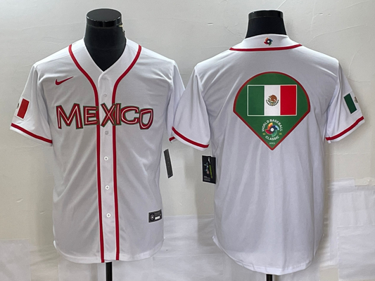Men's 2023 World Baseball Classic Mexico White Player Jersey1