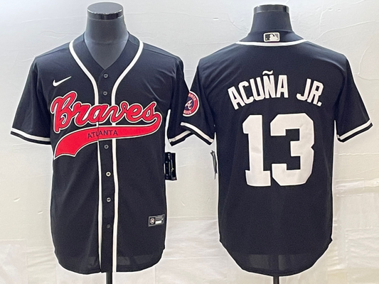 Men's Atlanta Braves Ronald Acuna Jr. #13 Black Replica Player Jersey1 Joint Edition