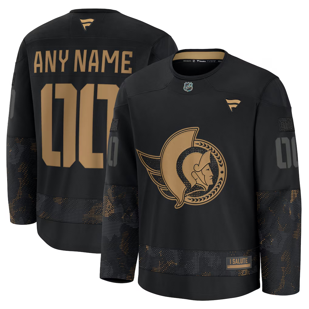 Men's Ottawa Senators Fanatics Black 2024 Military Appreciation Practice Custom Jersey