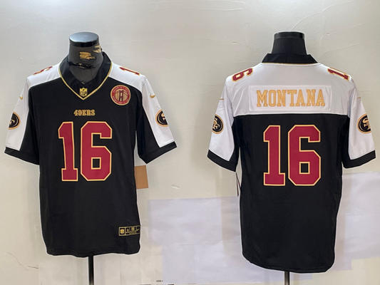 Men's San Francisco 49ers Joe Montana #16 Black Retired Team Player Game Jersey1