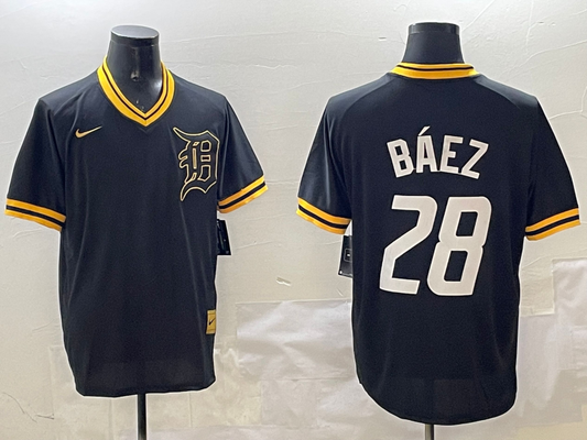 Men's Detroit Tigers Javier Baez #28 Black Replica Player Jersey1