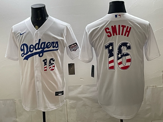 Men's Los Angeles Dodgers Will Smith #16 White USA 250 Fourth of July Home Stadium Jersey