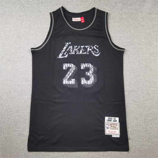 Men's Los Angeles Lakers LeBron James #23 Black 2018/19 Hardwood Classics Swingman Jersey1