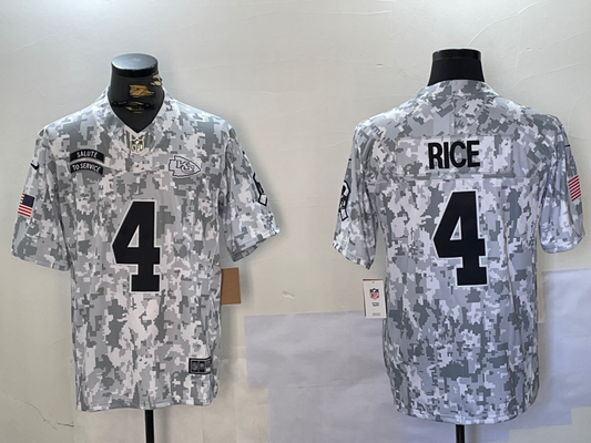 Men's Kansas City Chiefs Rashee Rice #4 Arctic Camo 2024 Salute to Service Limited Jersey1