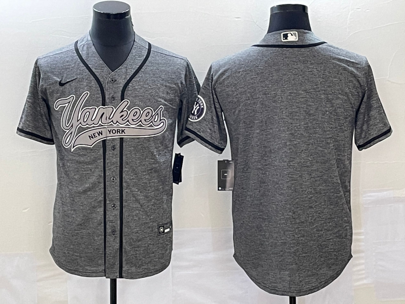Men's New York Yankees1 Gray Replica Blank Jersey Joint Edition