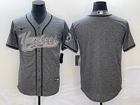 Men's New York Yankees1 Gray Replica Blank Jersey Joint Edition