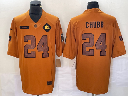 Men's Cleveland Browns Nick Chubb #24 Brown 2023 Salute To Service Limited Jersey1