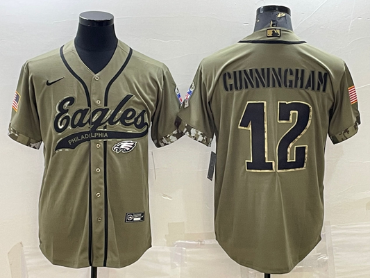 Men's Philadelphia Eagles Randall Cunningham #12 Olive 2022 Salute To Service Limited Jersey1 Joint Edition