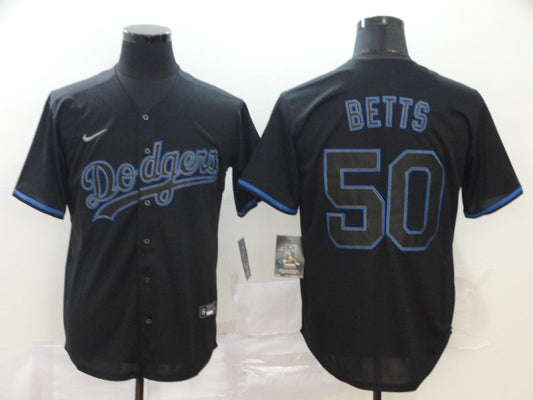 Men's Los Angeles Dodgers Mookie Betts #50 Black Stitched Game Jersey1