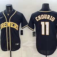 Men's Milwaukee Brewers Jackson Chourio #11 Fashion Black Out Replica Jersey