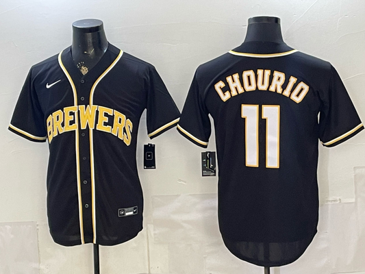 Men's Milwaukee Brewers Jackson Chourio #11 Fashion Black Out Replica Jersey