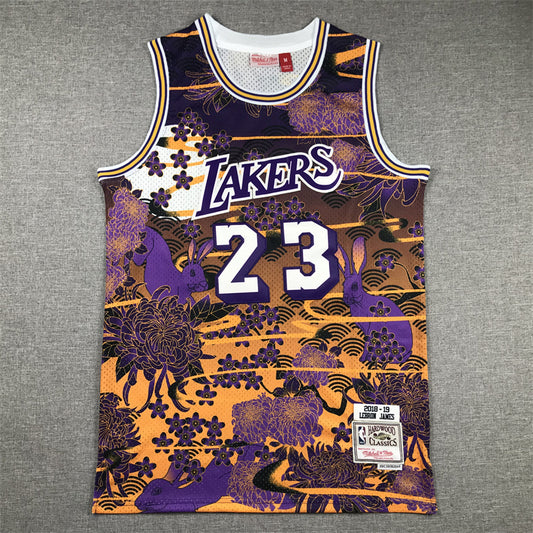 Men's Los Angeles Lakers LeBron James #23 Year of Rabbit Edition Hardwood Classics Swingman Jersey1