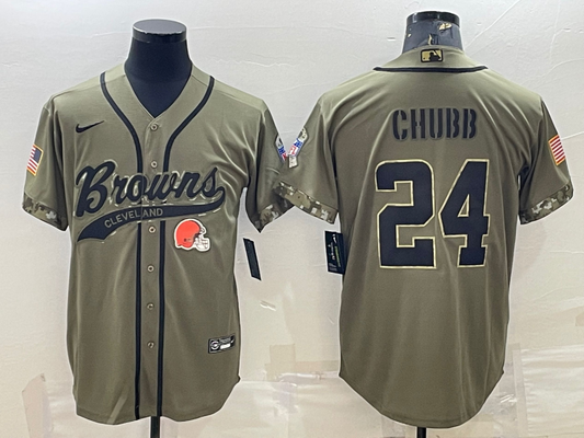 Men's Cleveland Browns Nick Chubb #24 Olive 2022 Salute To Service Limited Player Jersey1 Joint Edition