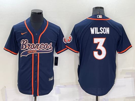 Men's Denver Broncos Russell Wilson #3 Navy Game Jersey1 Joint Edition
