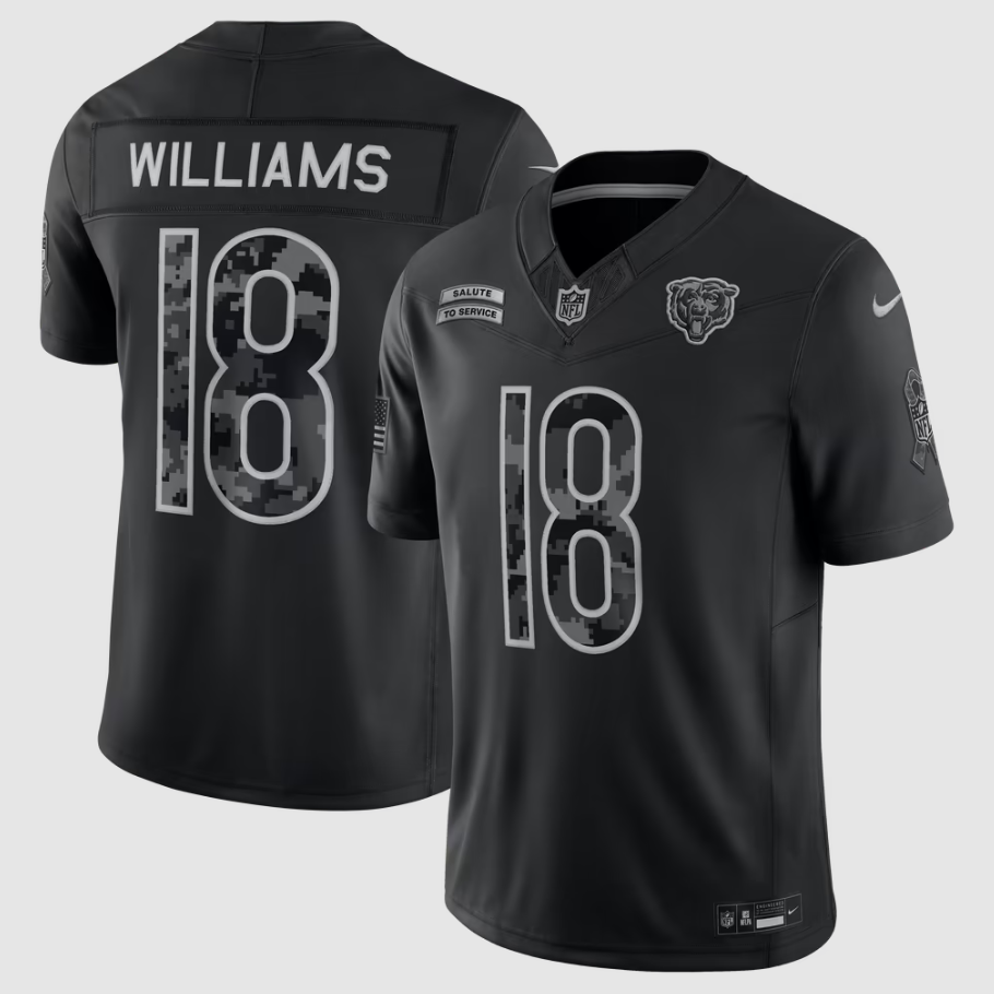 Men's Chicago Bears Caleb Williams #18 Black 2026 Salute to Service Stitched Limited Jersey