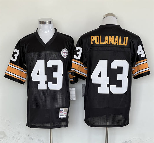 Men's Pittsburgh Steelers Troy Polamalu Mitchell & Ness Black Legacy Replica Jersey1