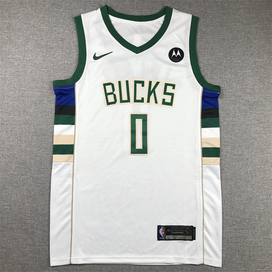 Men's Milwaukee Bucks Damian Lillard #0 White Fast Break Player Jersey1 - Association Edition